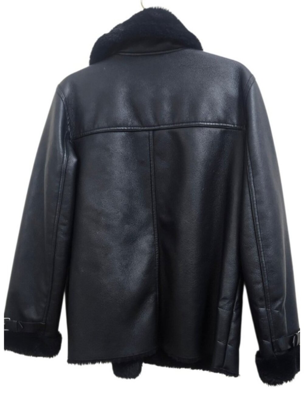 MNG Mango Faux Shearling Moto Jacket M Black Faux Leather Asymmetric Zip Biker - Picture 8 of 14